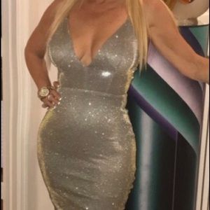 Size small silver metallic knee length fabulous dress by Entry